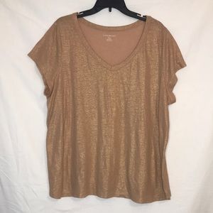 Lane Bryant Gold Loose Fit V Neck Shirt